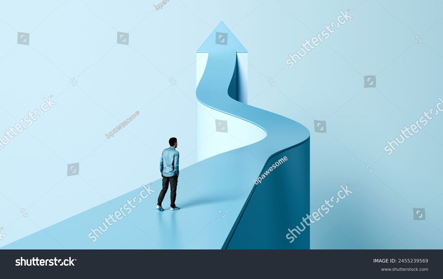 stock-photo-onwards-and-upwards-path-to-success-man-walking-on-arrow-career-growth-and-success-d-render-2455239569 title=